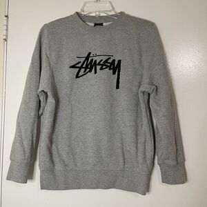 STUSSY crew neck pullover gray logo sweatshirt size US XS